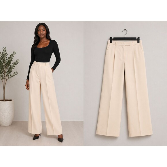 Calvin Klein Pants - New Calvin Klein Wide Leg Dress Pants Size 8 Beige Pleated Trouser